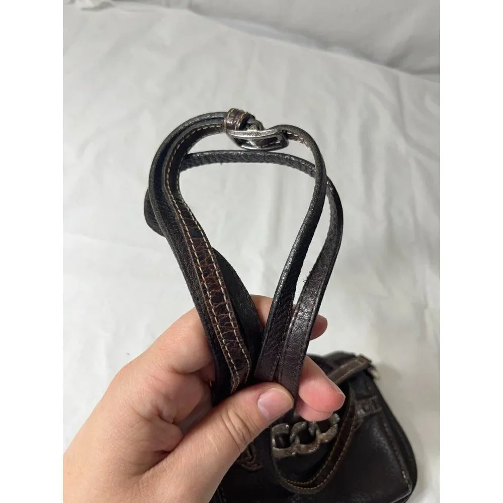 Brighton Crossbody Organizer Brown Pebbled Leather Decorative Chain Hardware